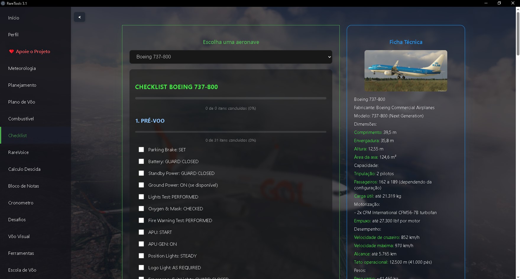 Checklist - Biblioteca de 50+ aeronaves de todos fabricantes
