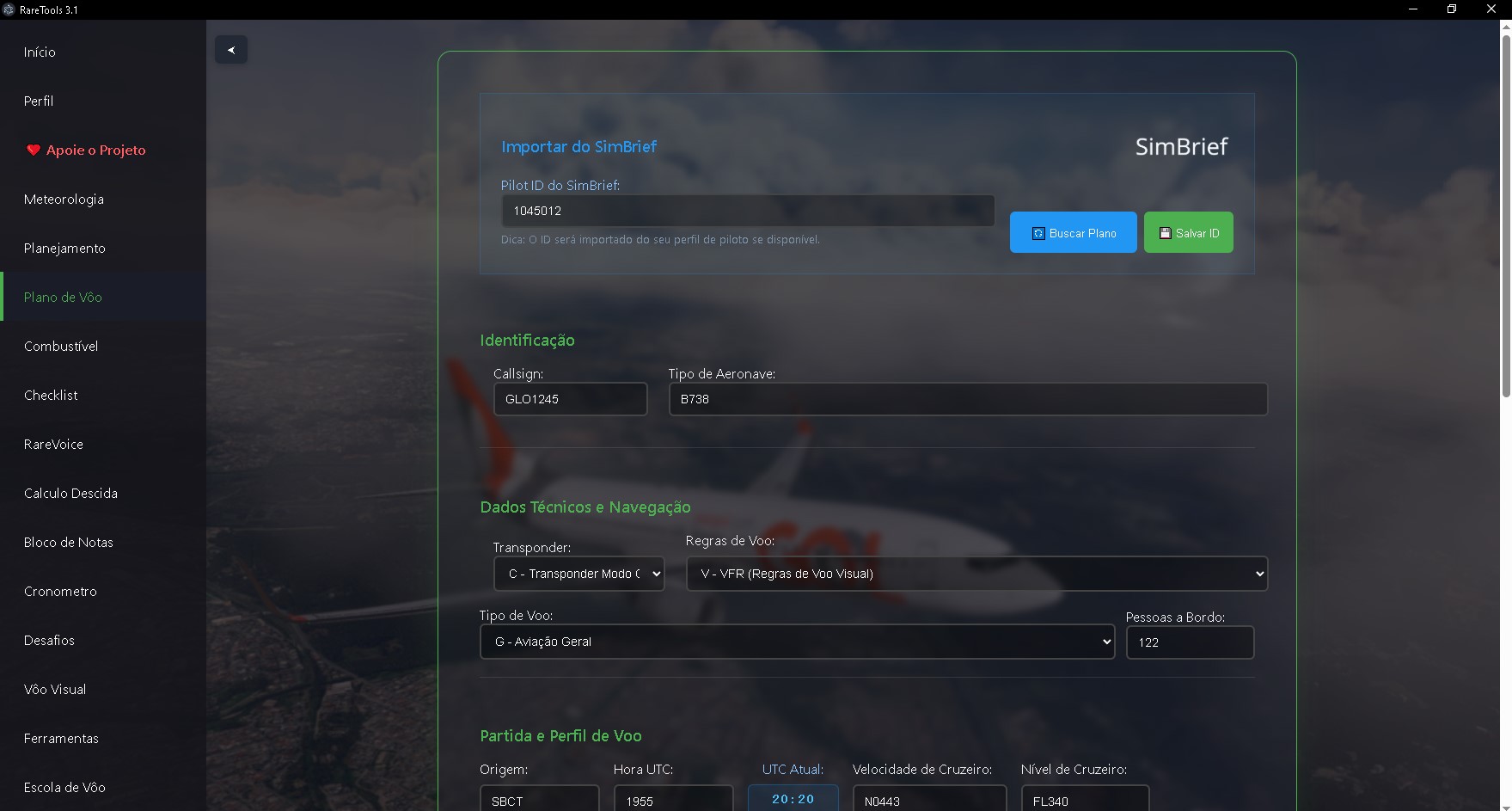 Plano de Voo - Sistema completo com integração SimBrief